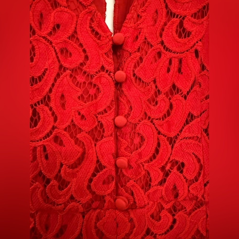 Moulinette Soeurs Anthropologie Red Lace Jumpsuit Size 6 - Picture 4 of 5
